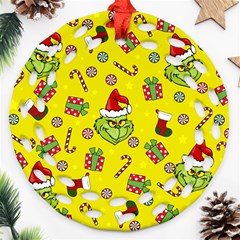 Grinch Pattern Round Filigree Ornament (two Sides) by Valentinaart