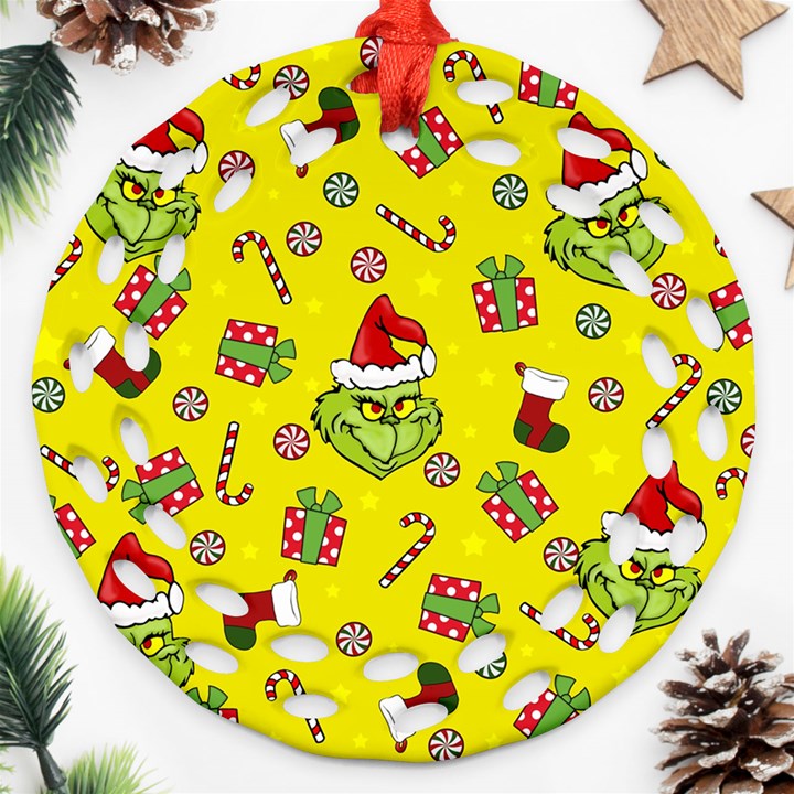 Grinch pattern Round Filigree Ornament (Two Sides)