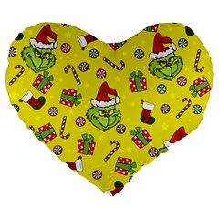 Grinch Pattern Large 19  Premium Flano Heart Shape Cushions by Valentinaart