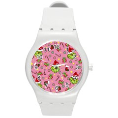 Grinch Pattern Round Plastic Sport Watch (m) by Valentinaart