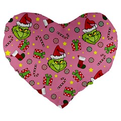 Grinch pattern Large 19  Premium Flano Heart Shape Cushions