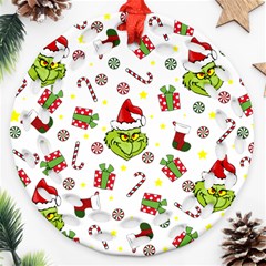 Grinch Pattern Ornament (round Filigree) by Valentinaart