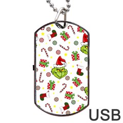 Grinch Pattern Dog Tag Usb Flash (one Side) by Valentinaart