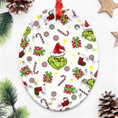 Grinch Pattern Oval Filigree Ornament (two Sides) by Valentinaart