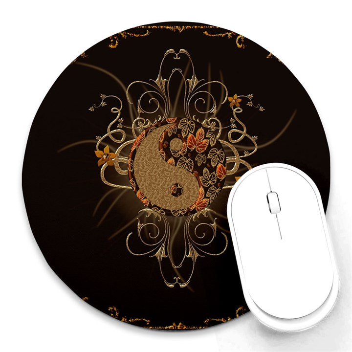 The Sign Ying And Yang With Floral Elements Round Mousepads