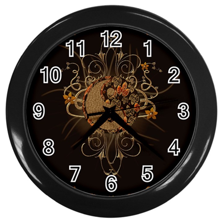 The Sign Ying And Yang With Floral Elements Wall Clocks (Black)