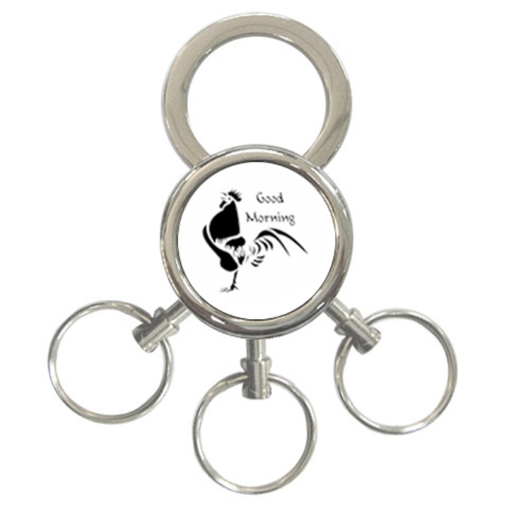 Black Rooster Crowing the Good Morning Alarm 3-Ring Key Chains