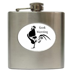 Black Rooster Crowing The Good Morning Alarm Hip Flask (6 Oz) by WayfarerApothecary