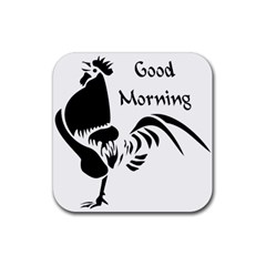 Black Rooster Crowing The Good Morning Alarm Rubber Coaster (square)  by WayfarerApothecary