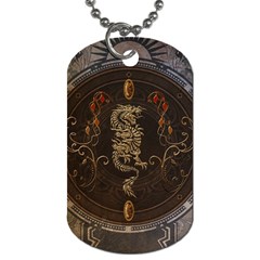 Golden Chinese Dragon On Vintage Background Dog Tag (one Side) by FantasyWorld7