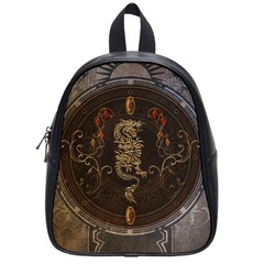 Golden Chinese Dragon On Vintage Background School Bag (small) by FantasyWorld7