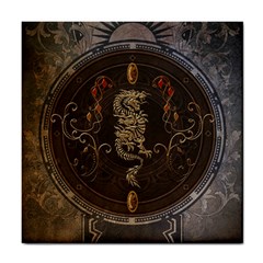 Golden Chinese Dragon On Vintage Background Tile Coasters by FantasyWorld7