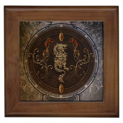 Golden Chinese Dragon On Vintage Background Framed Tiles by FantasyWorld7