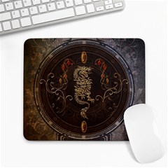 Golden Chinese Dragon On Vintage Background Large Mousepads by FantasyWorld7