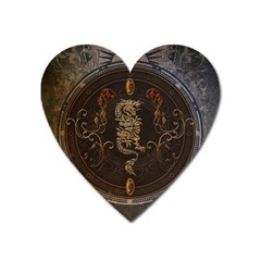 Golden Chinese Dragon On Vintage Background Heart Magnet by FantasyWorld7