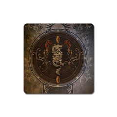 Golden Chinese Dragon On Vintage Background Square Magnet by FantasyWorld7