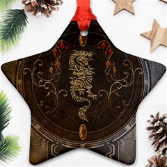 Golden Chinese Dragon On Vintage Background Star Ornament (two Sides) by FantasyWorld7