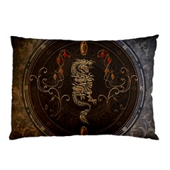 Golden Chinese Dragon On Vintage Background Pillow Case by FantasyWorld7