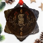 Golden Chinese Dragon On Vintage Background Snowflake Ornament (Two Sides) Front