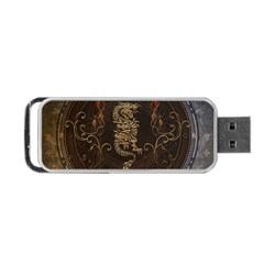 Golden Chinese Dragon On Vintage Background Portable Usb Flash (one Side) by FantasyWorld7