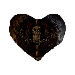 Golden Chinese Dragon On Vintage Background Standard 16  Premium Flano Heart Shape Cushions