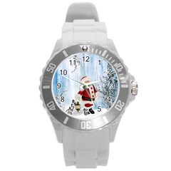 Santa Claus With Funny Penguin Round Plastic Sport Watch (l) by FantasyWorld7