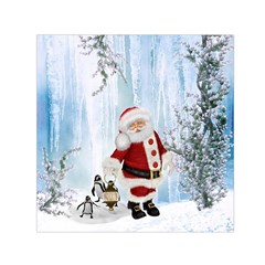 Santa Claus With Funny Penguin Small Satin Scarf (square) by FantasyWorld7