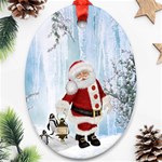 Santa Claus With Funny Penguin Ornament (Oval) Front