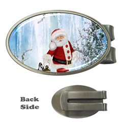 Santa Claus With Funny Penguin Money Clips (oval)  by FantasyWorld7