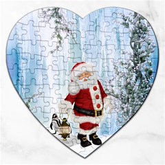 Santa Claus With Funny Penguin Jigsaw Puzzle (heart) by FantasyWorld7