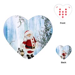 Santa Claus With Funny Penguin Playing Cards (heart)  by FantasyWorld7