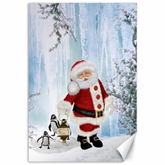 Santa Claus With Funny Penguin Canvas 12  X 18   by FantasyWorld7