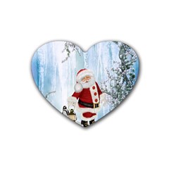 Santa Claus With Funny Penguin Rubber Coaster (heart)  by FantasyWorld7