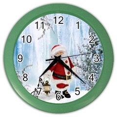 Santa Claus With Funny Penguin Color Wall Clocks by FantasyWorld7