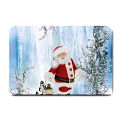 Santa Claus With Funny Penguin Small Doormat  by FantasyWorld7