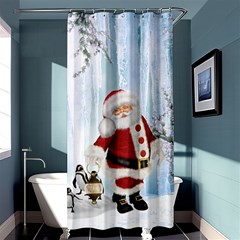 Santa Claus With Funny Penguin Shower Curtain 36  X 72  (stall)  by FantasyWorld7