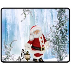 Santa Claus With Funny Penguin Double Sided Fleece Blanket (medium)  by FantasyWorld7