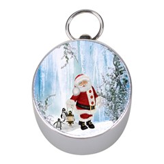 Santa Claus With Funny Penguin Mini Silver Compasses by FantasyWorld7