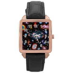 Galaxy Nebula Rose Gold Leather Watch  by Celenk