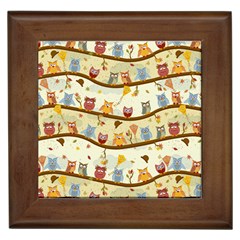 Autumn Owls Pattern Framed Tiles by Celenk