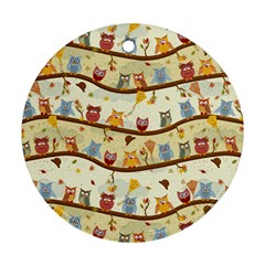 Autumn Owls Pattern Ornament (round) by Celenk