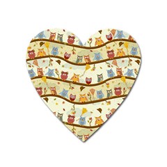 Autumn Owls Pattern Heart Magnet by Celenk