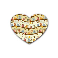 Autumn Owls Pattern Heart Coaster (4 Pack)  by Celenk