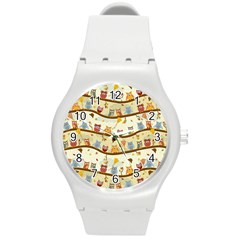 Autumn Owls Pattern Round Plastic Sport Watch (m) by Celenk