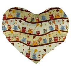 Autumn Owls Pattern Large 19  Premium Heart Shape Cushions by Celenk