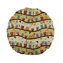 Autumn Owls Pattern Standard 15  Premium Flano Round Cushions by Celenk