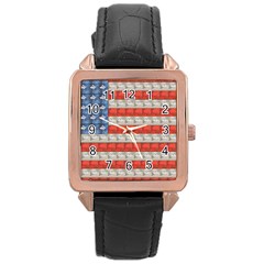 Geometricus Usa Flag Rose Gold Leather Watch  by Celenk