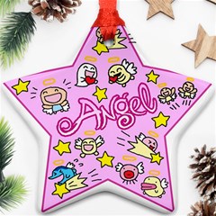 Pink Angel Star Star Ornament (two Sides) by Celenk