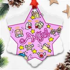 Pink Angel Star Snowflake Ornament (two Sides)