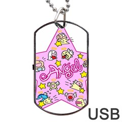 Pink Angel Star Dog Tag Usb Flash (one Side) by Celenk